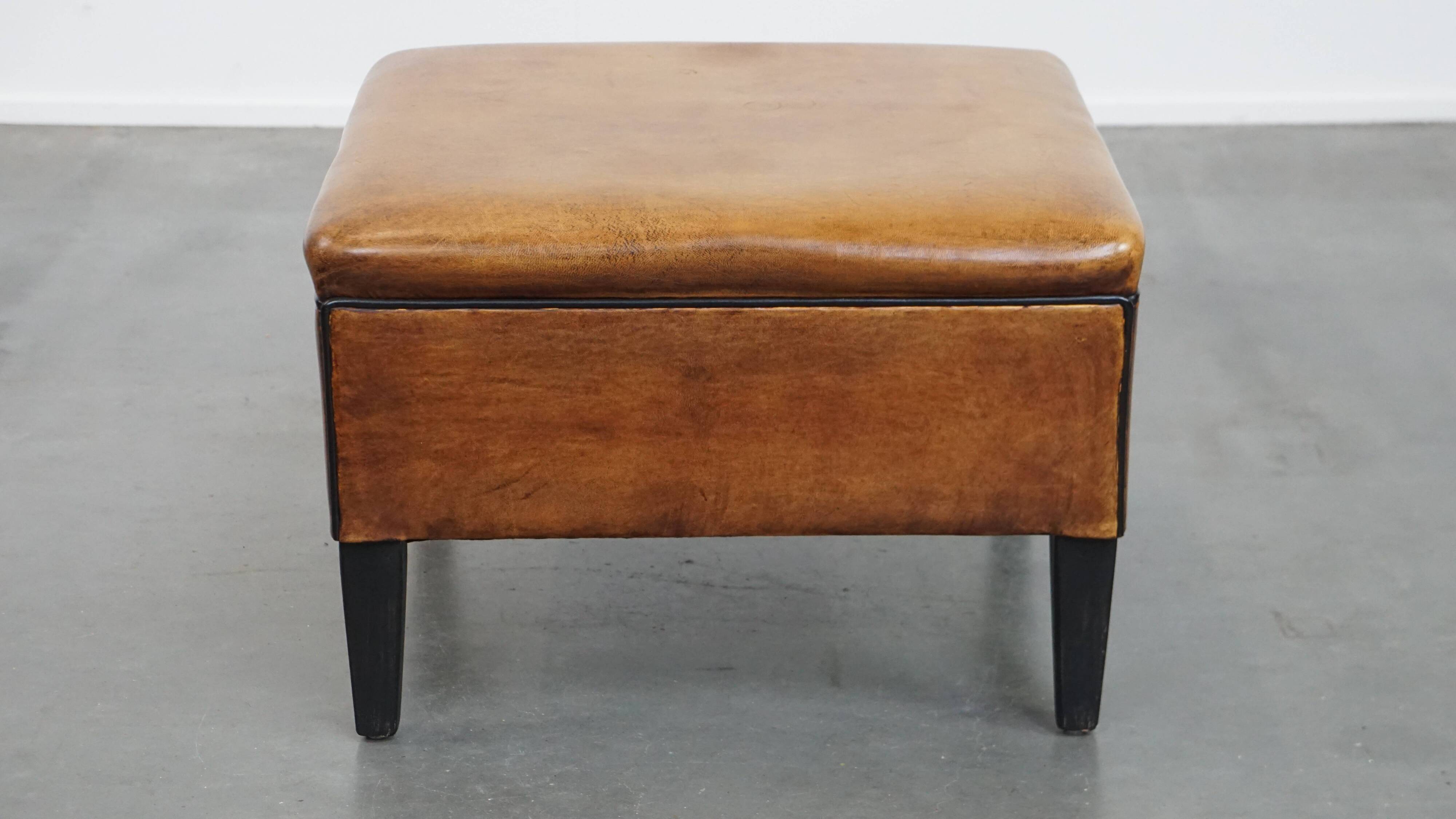 Square Sheepskin Leather Ottoman