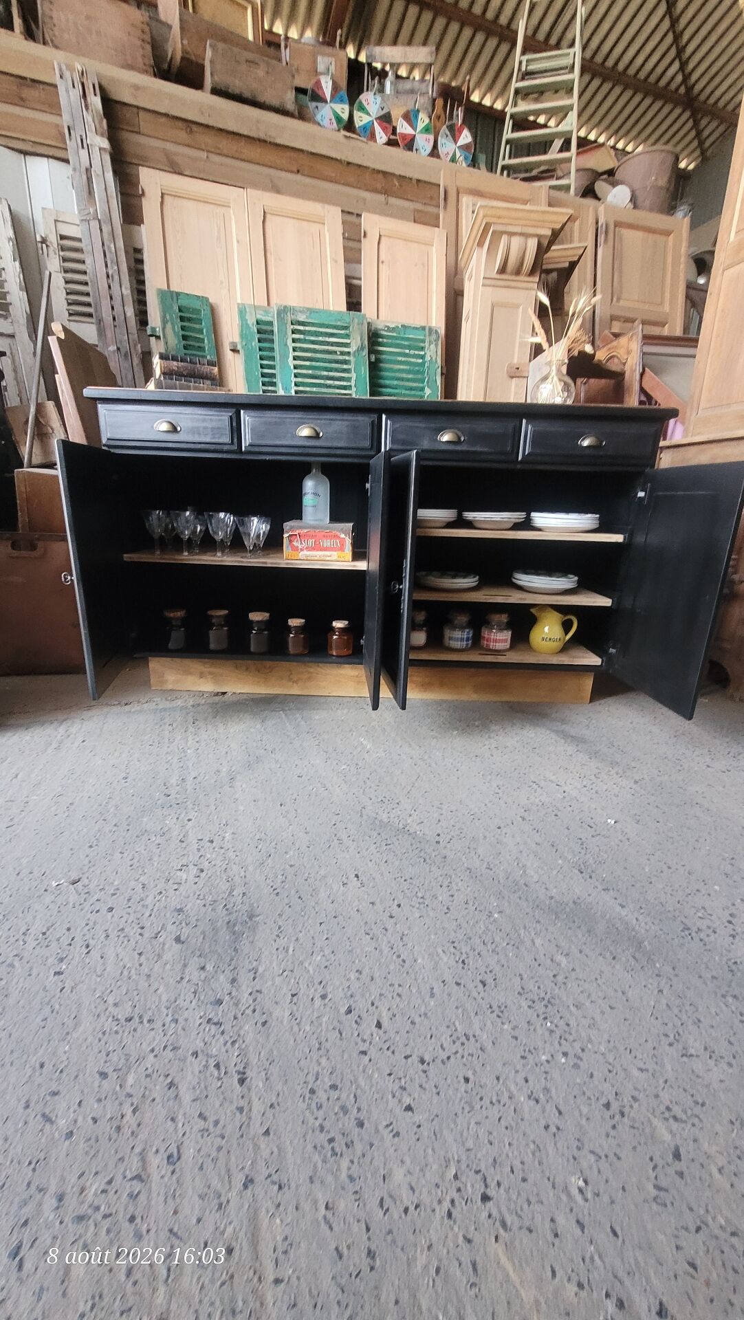 Large wooden and black sideboard