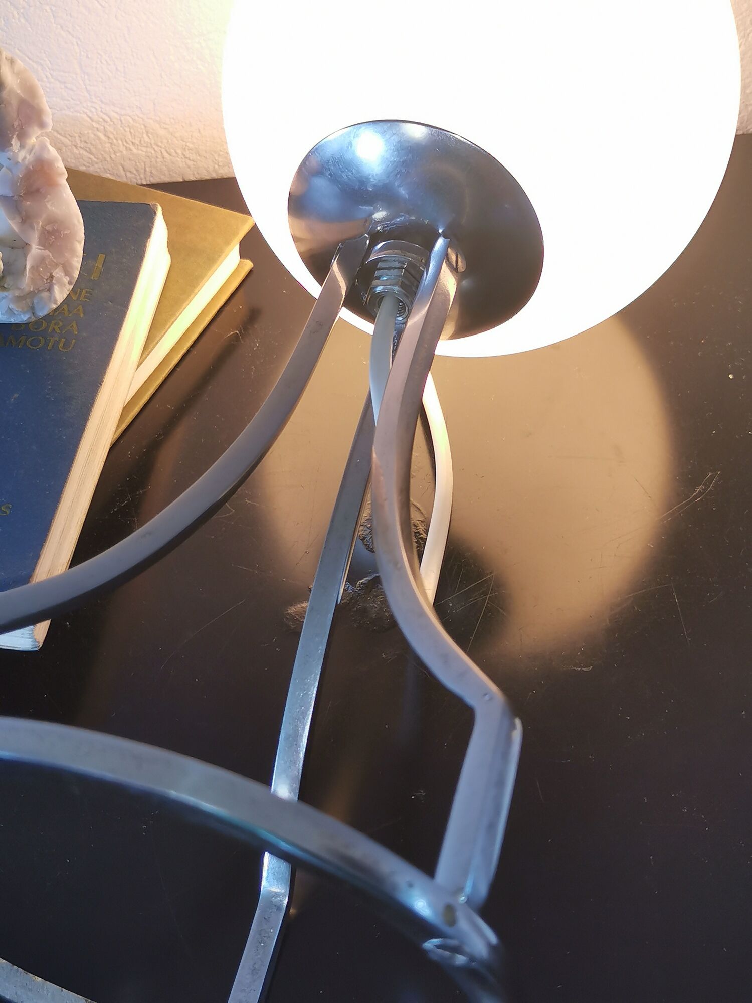 Lamp sphere of frosted glass, chrome steel, art deco, 1950