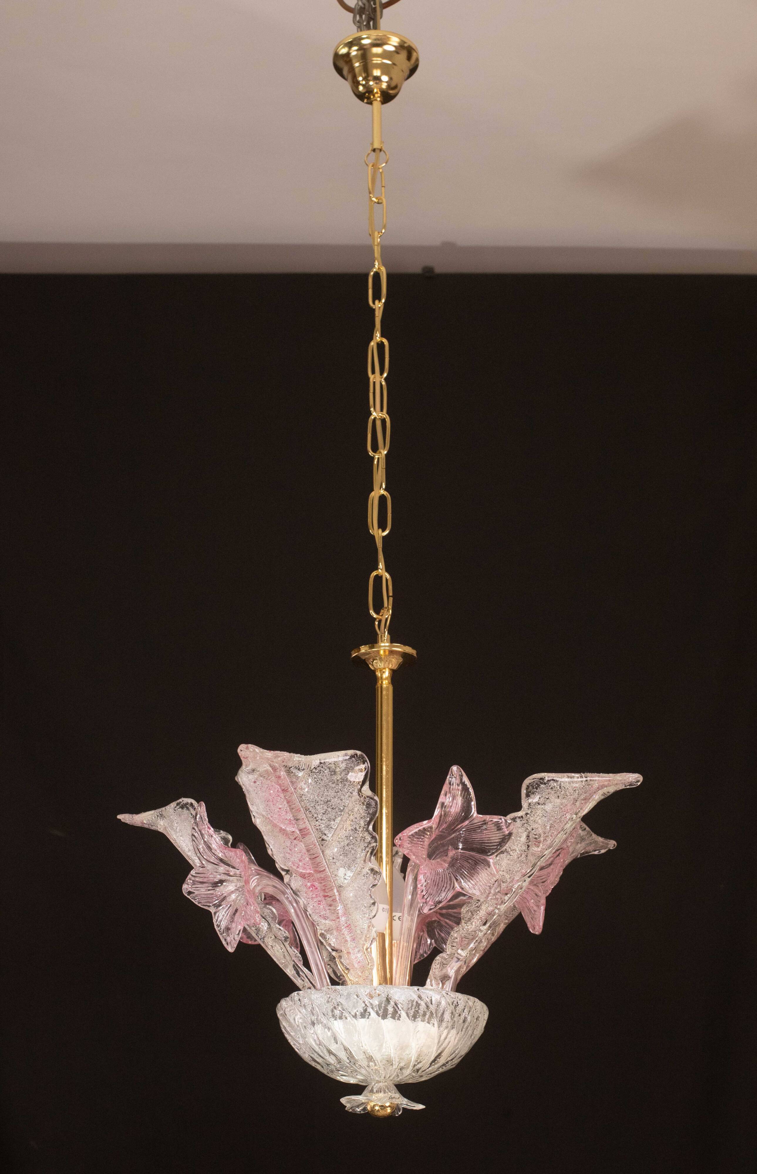 Charming Vintage Pink Flowers Murano Chandelier, 1970