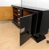 Art Deco Sideboard in Black Lacquer, Maple & Chrome, France, 1930
