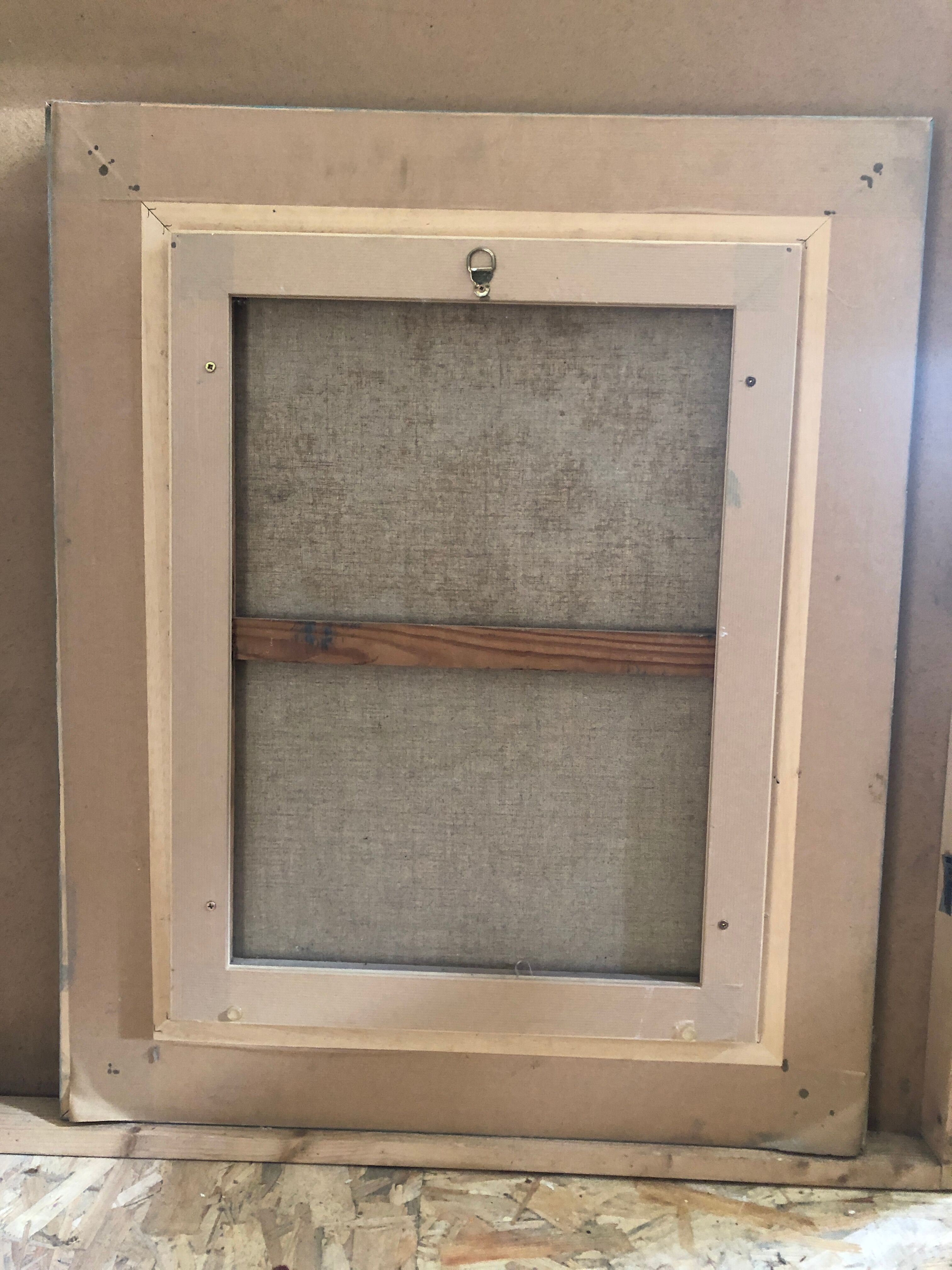 Old oil painting on canvas bouquet of flowers + vintage gray wood frame