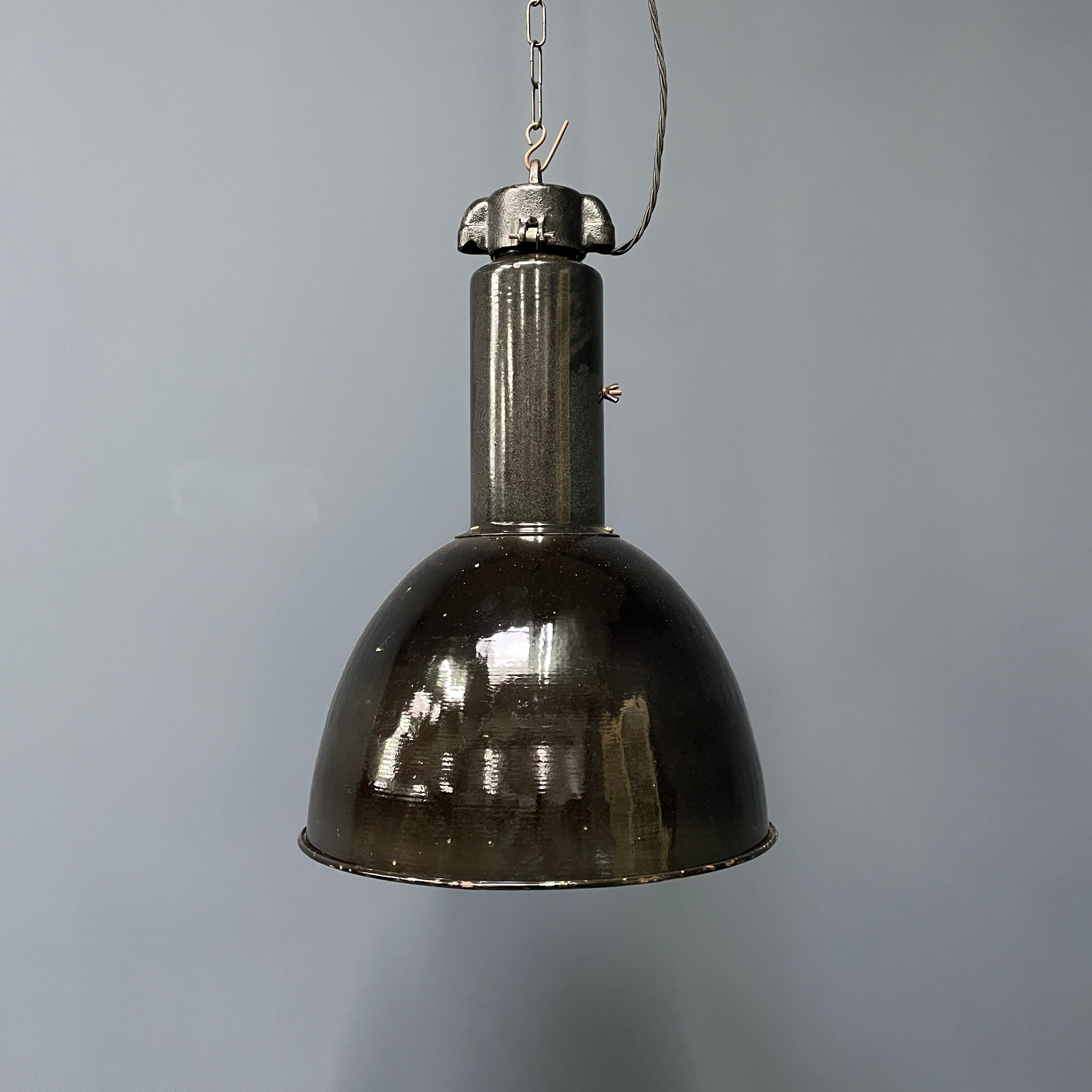 Large black enamel Bauhaus hanging lamp