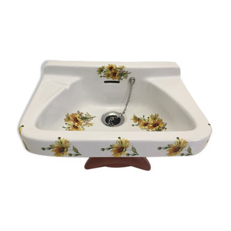 former vintage floral sink Valleory Boch 1950 -small vintage earthenware sink