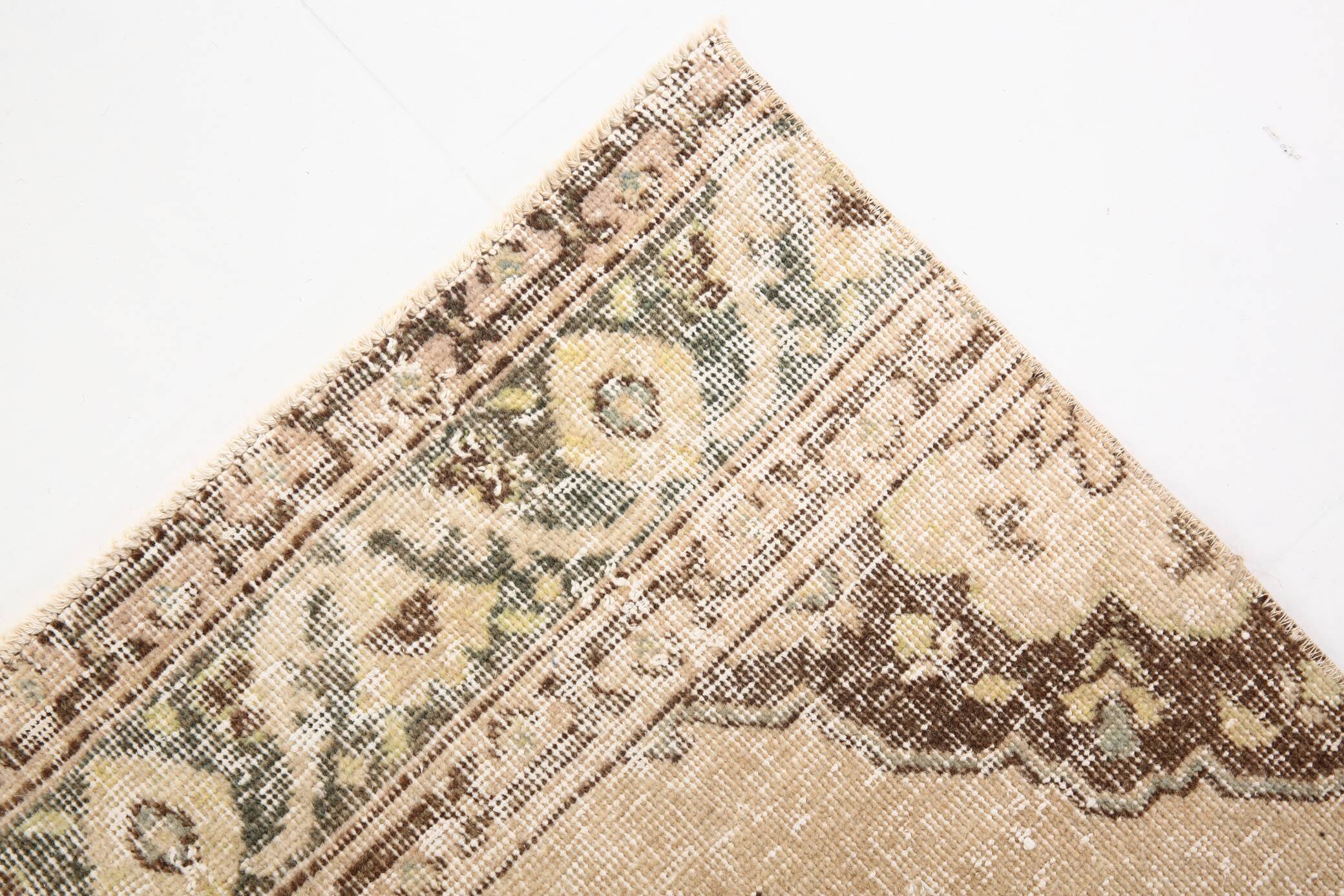 3x13 Persian Cream & Brown Oriental Vintage Runner Rug, 91x392Cm