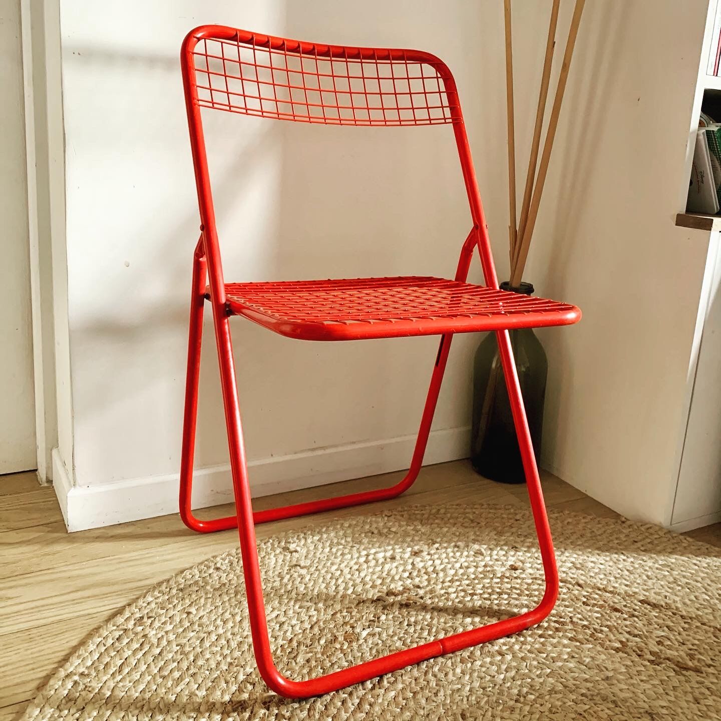 Red folding chair mesh metal
