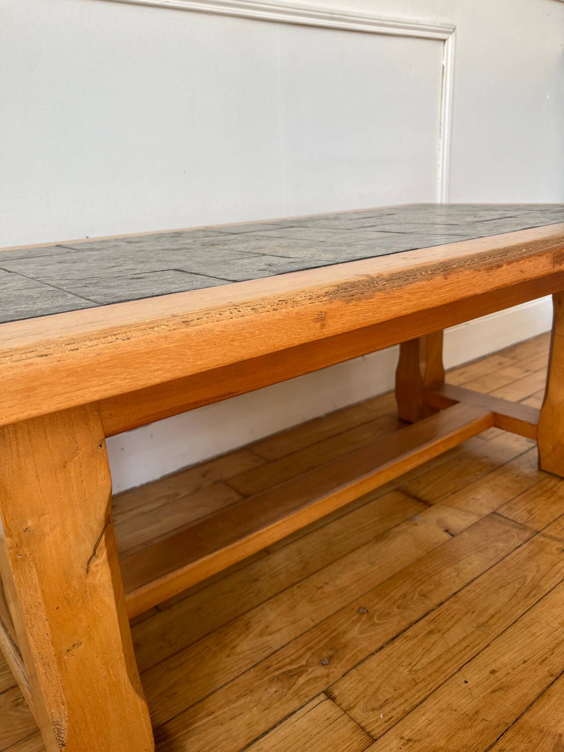 Brutalist wood and ceramic coffee table