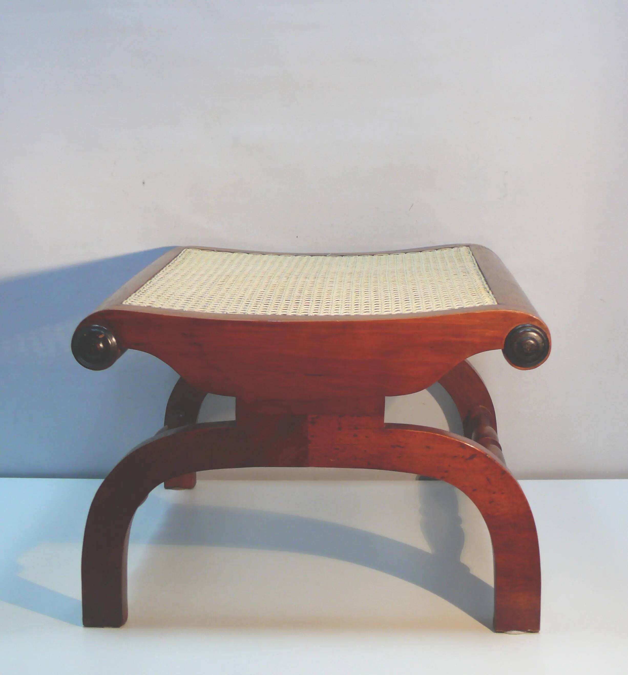 English colonial style ottoman, solid teak, with Viennese cane seat, mid-20th century.