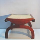 English colonial style ottoman, solid teak, with Viennese cane seat, mid-20th century.