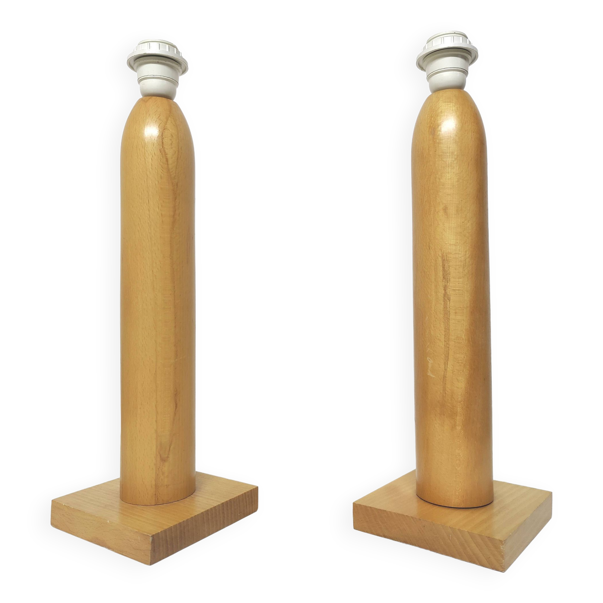 Lot 2 pieds de lampe arlus en bois vintage forme géométrique