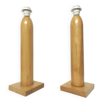Set of 2 arlus lamp bases in vintage wooden geometric shape