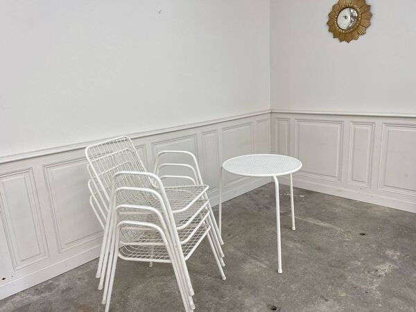 Salon de jardin emu 1970 en métal laqué blanc