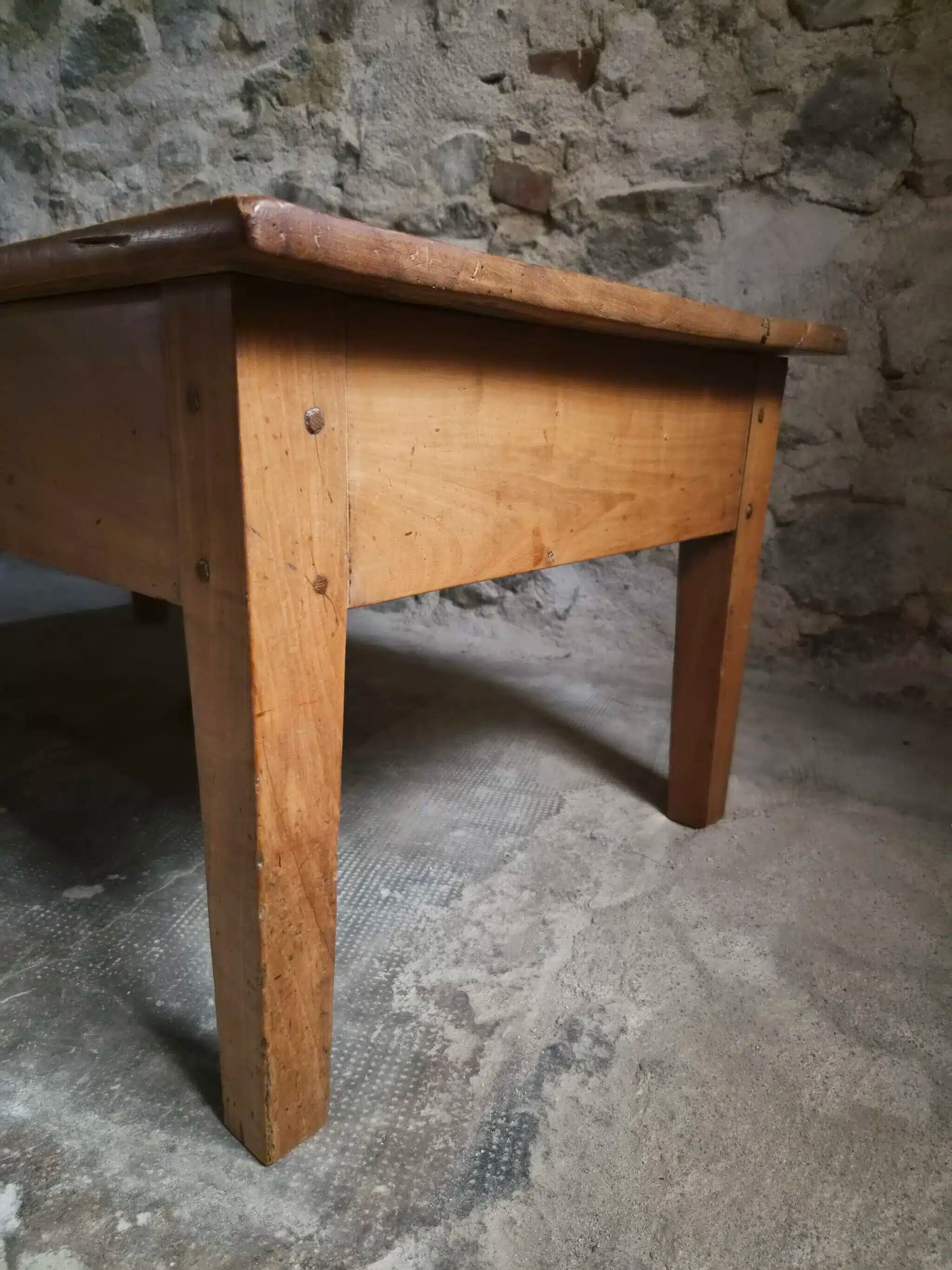 Antique French coffee table, 18th-century cherry farmhouse table with a drawer.