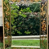 Miroir ancien à parecloses et verre églomisé style 18ème