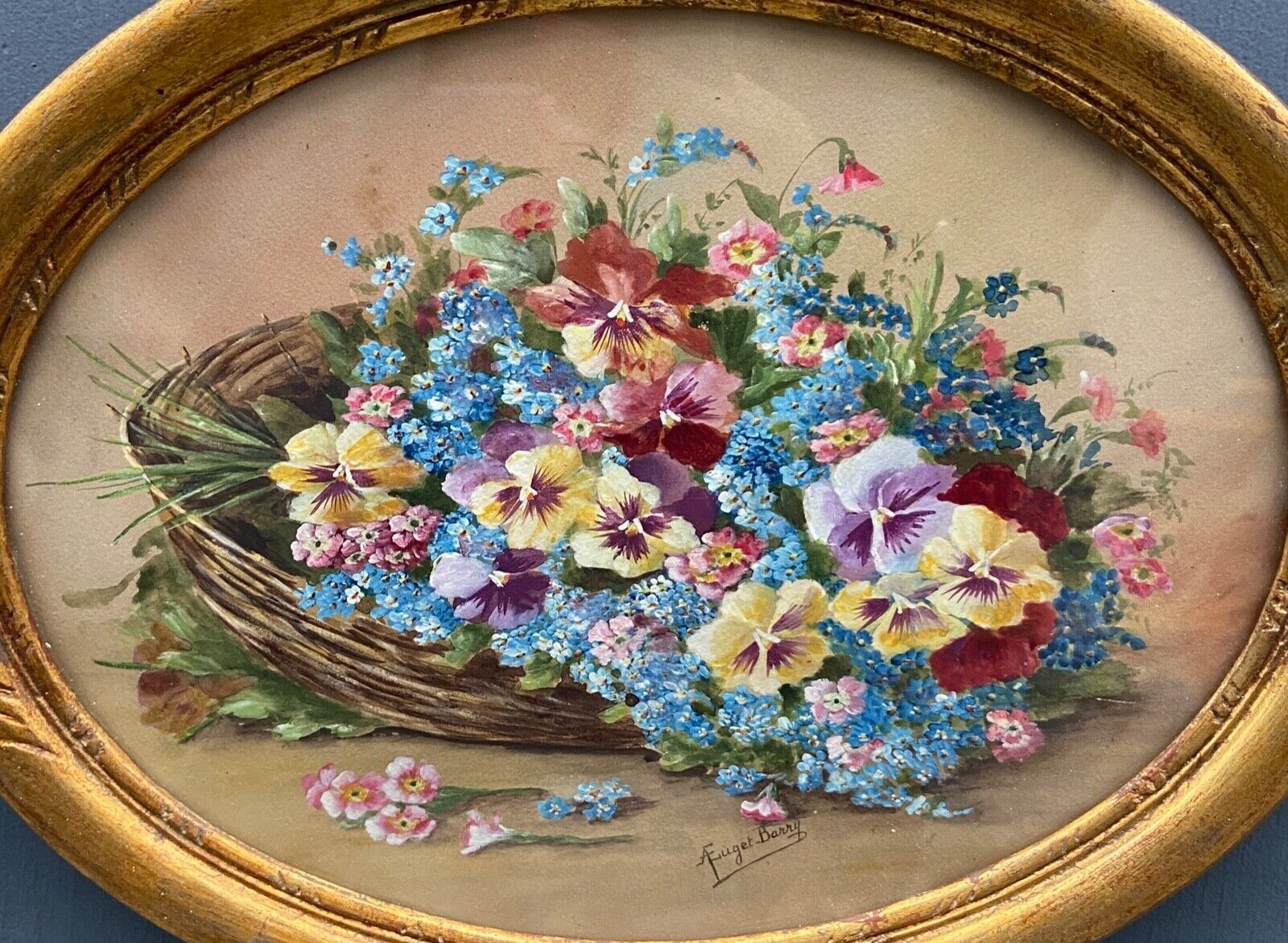 Watercolor on paper bouquet of flowers by a euget-barry xxe frame dore