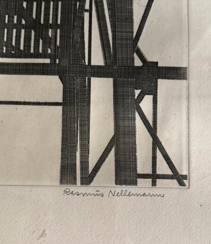 Lithograph by Rasmus Nellemann signed 1976 industrial structure