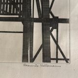 Lithograph by Rasmus Nellemann signed 1976 industrial structure