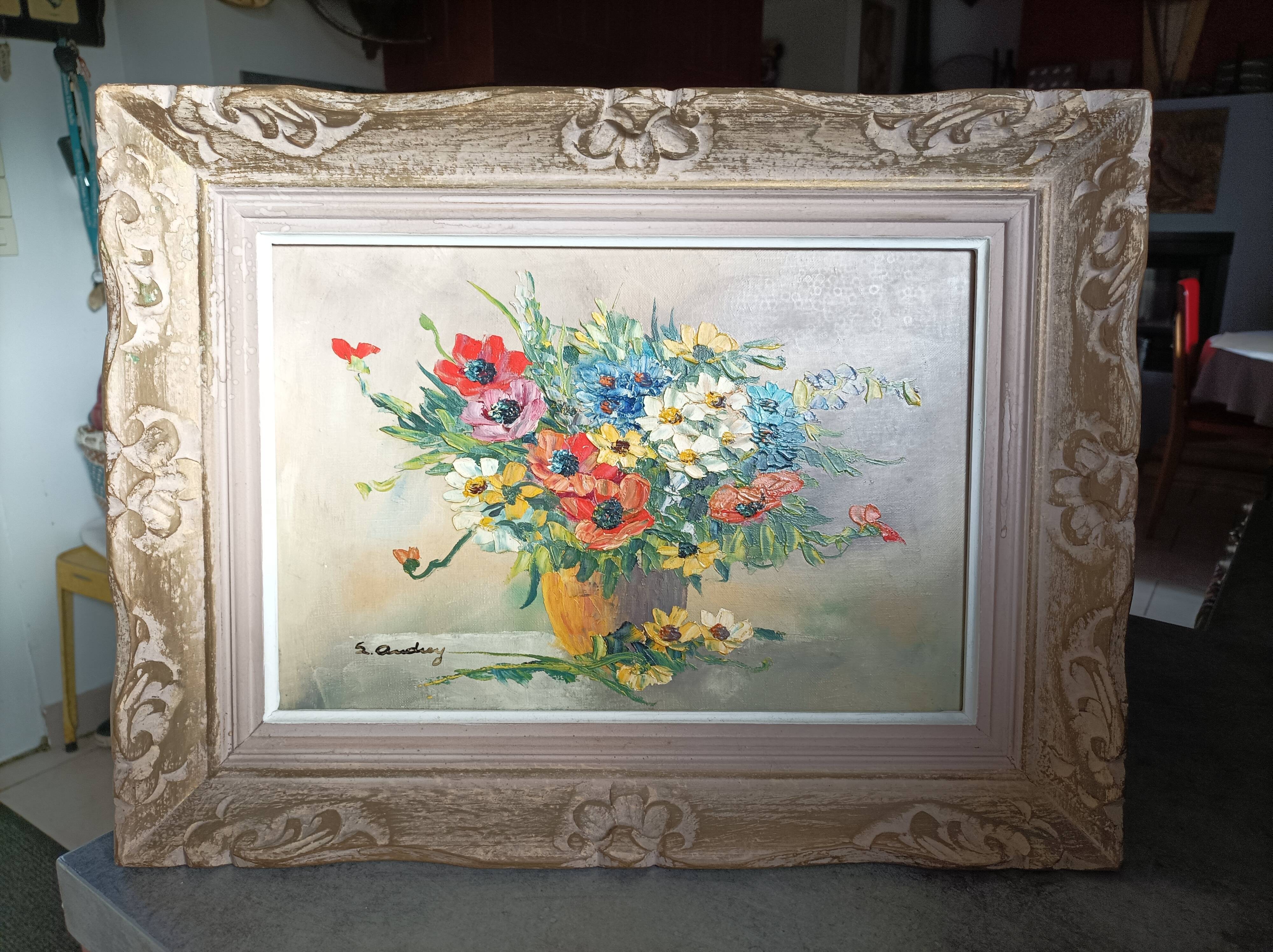 oil painting on canvas vintage floral decoration frame Montparnasse