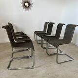 Lot de 8 chaises tubulaire design Tecta style bauhaus métal et cannage gris vintage année 80