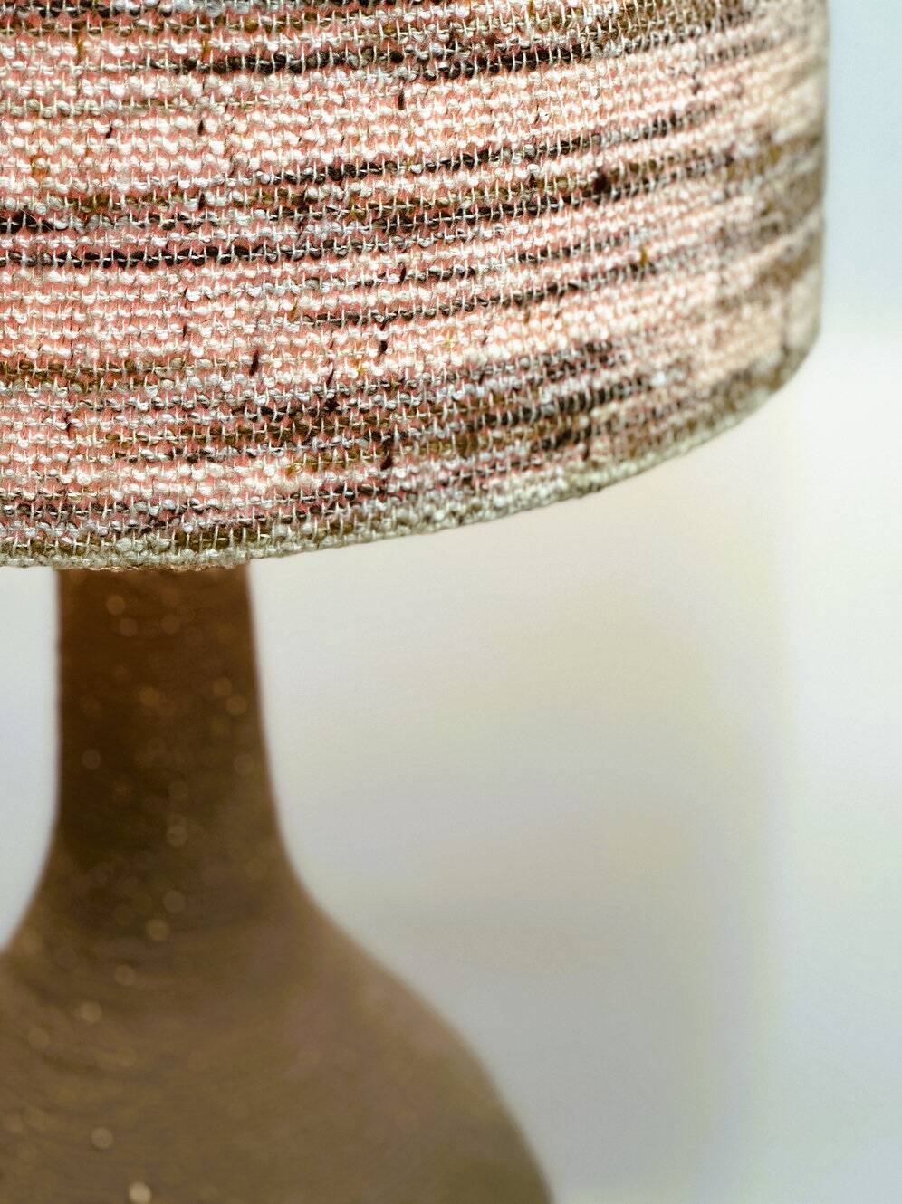 Vintage XL ceramic floor lamp with textured wool shade, 1970s. France