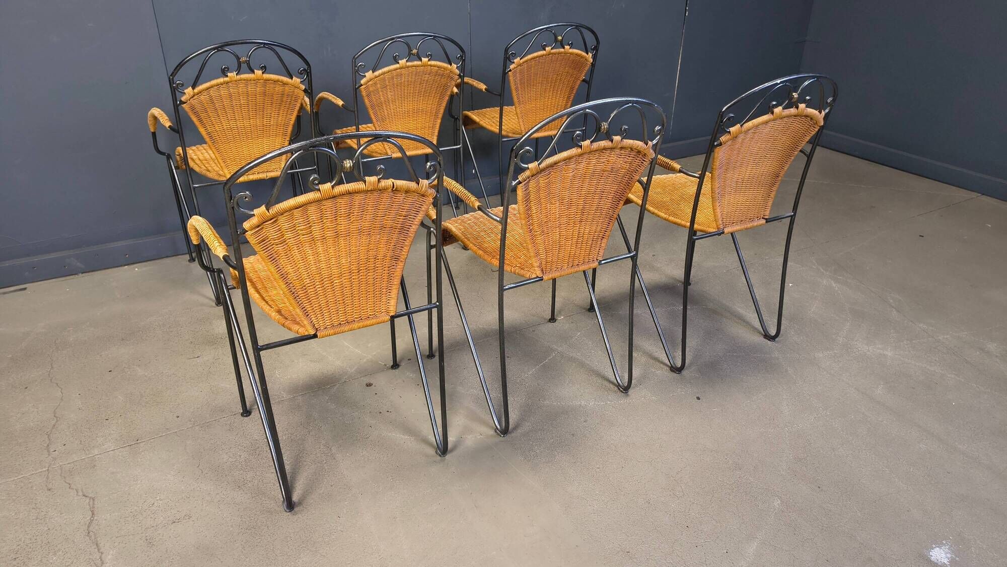 Wicker chairs attributed to Frederick Weinberg, 1960s, set of 6