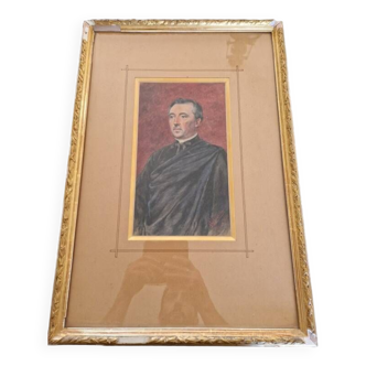 Luigi Olivetti (1856-1941) - Aquarelle sur papier - "Portrait d'homme, religieux?" -  Rome 1891