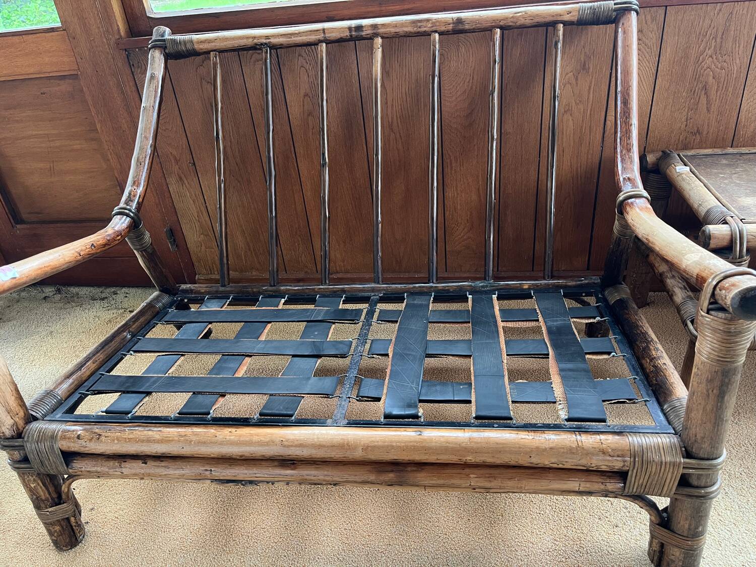 Salon rotin bambou complet fauteuil x2 canapé table basse