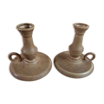 Pair of stoneware candle holders