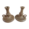 Pair of stoneware candle holders