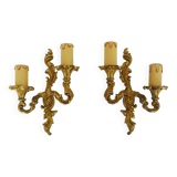 Antique pair of double-light brass wall sconces, 1960s