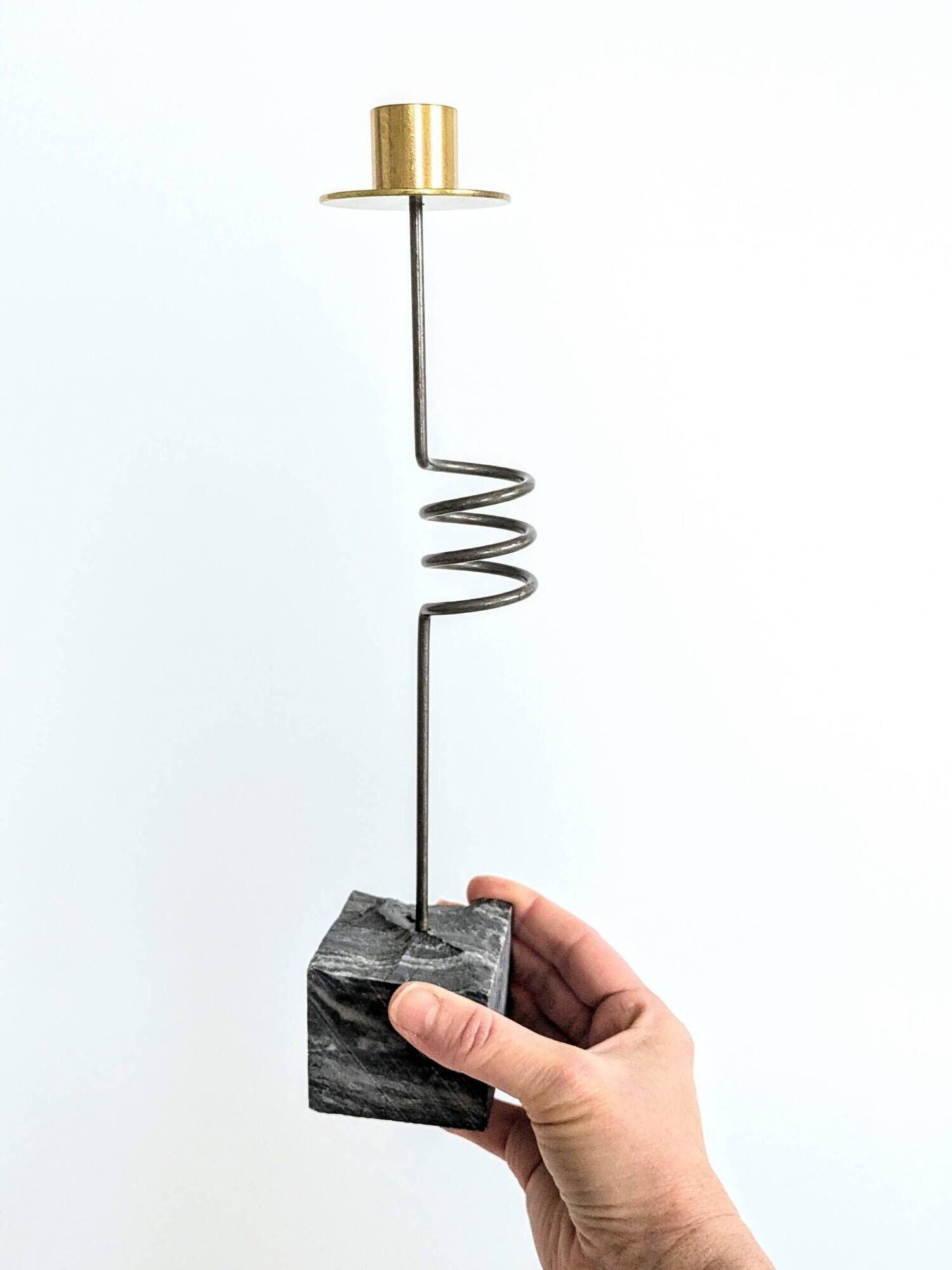 Set of 3 candlesticks | IKEA “Kräsen” from the 1980s | Steel, Brass, Granite