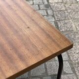 Pedestal table from the 70s, metal base and mahogany top