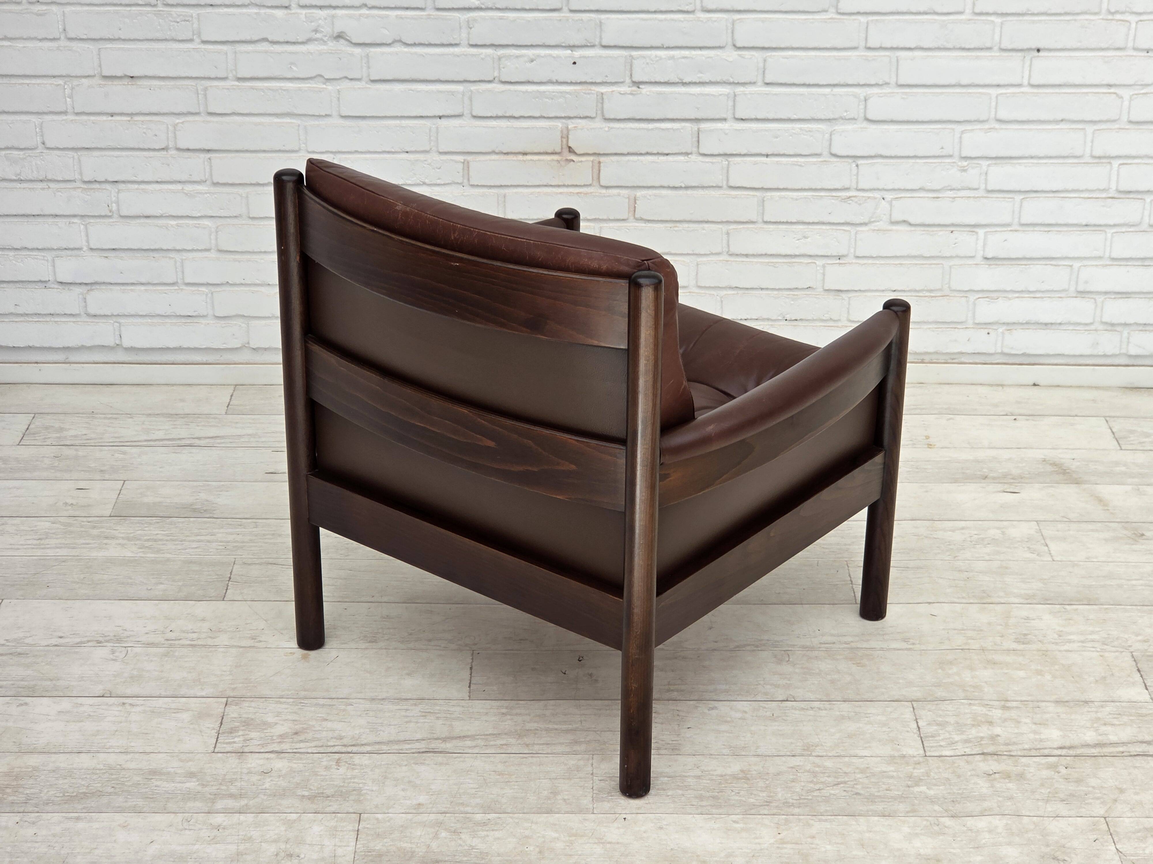 1970s, Scandinavian armchair, furniture leather, beech wood.