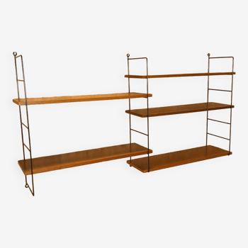 Wall rack with shelves and steel holders, dark wall system