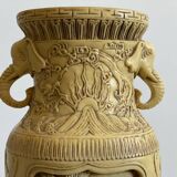 Carved Chinese Composite Urn Vase ~ Traditional Scenes of Chinese Soldiers and Villagers.