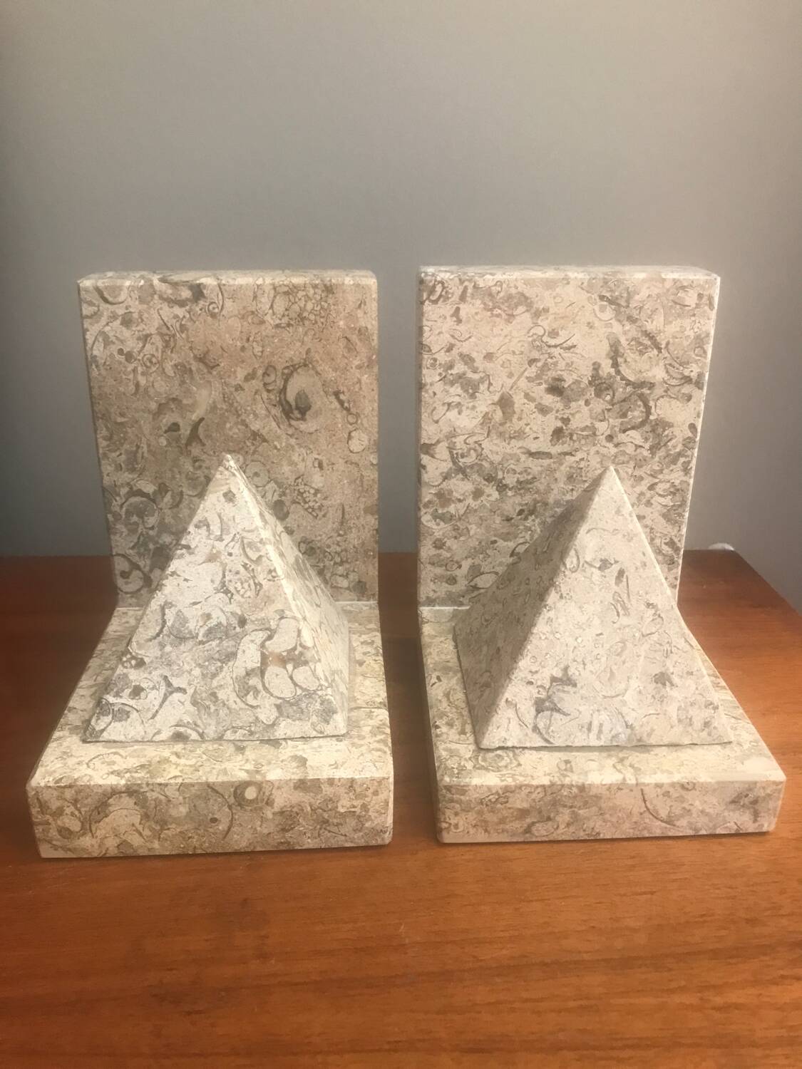 Pair of marble pyramid bookends
