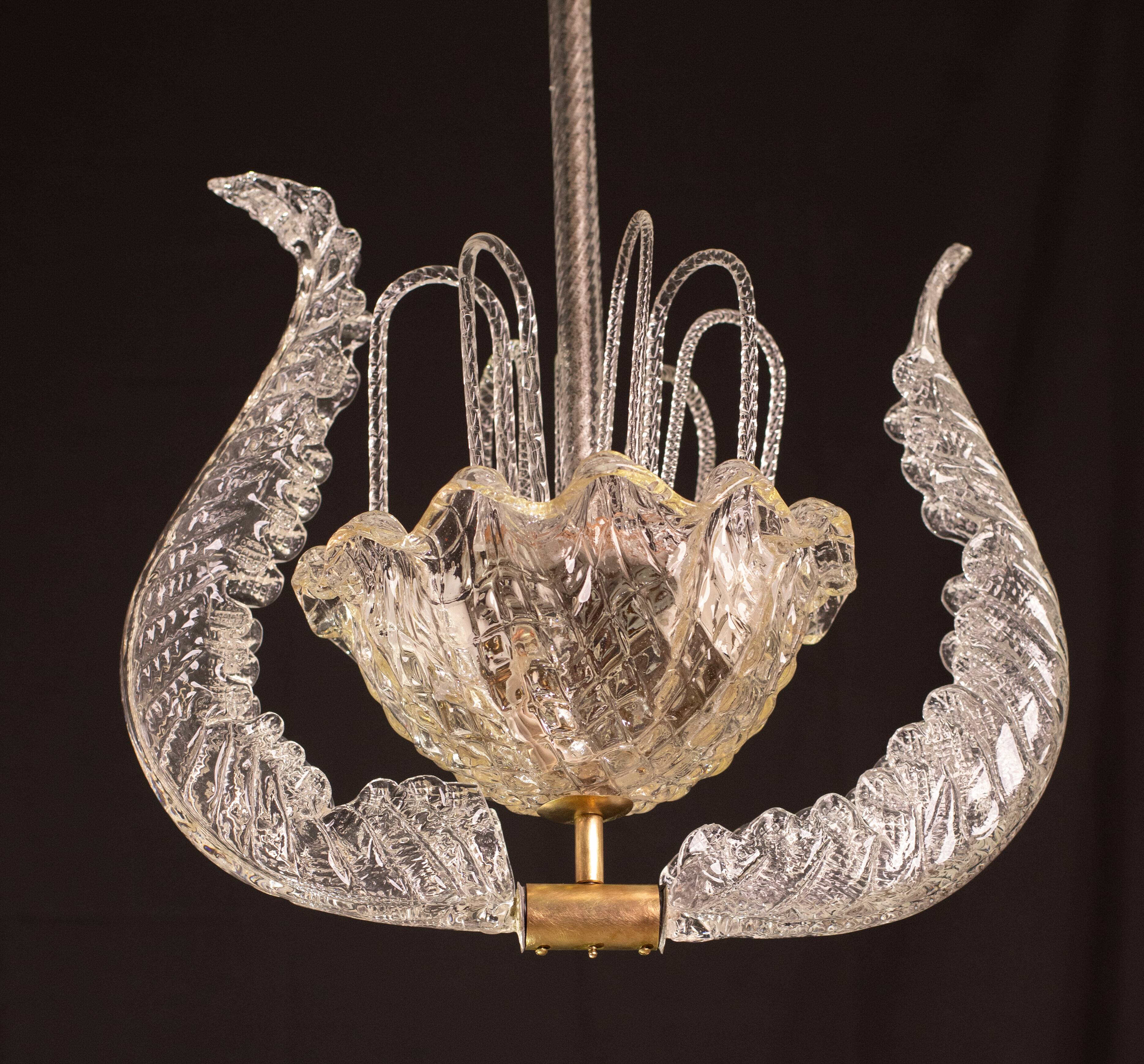 Art Decò Vintage Chandelier By Barovier e Toso, Murano Glass, 1940