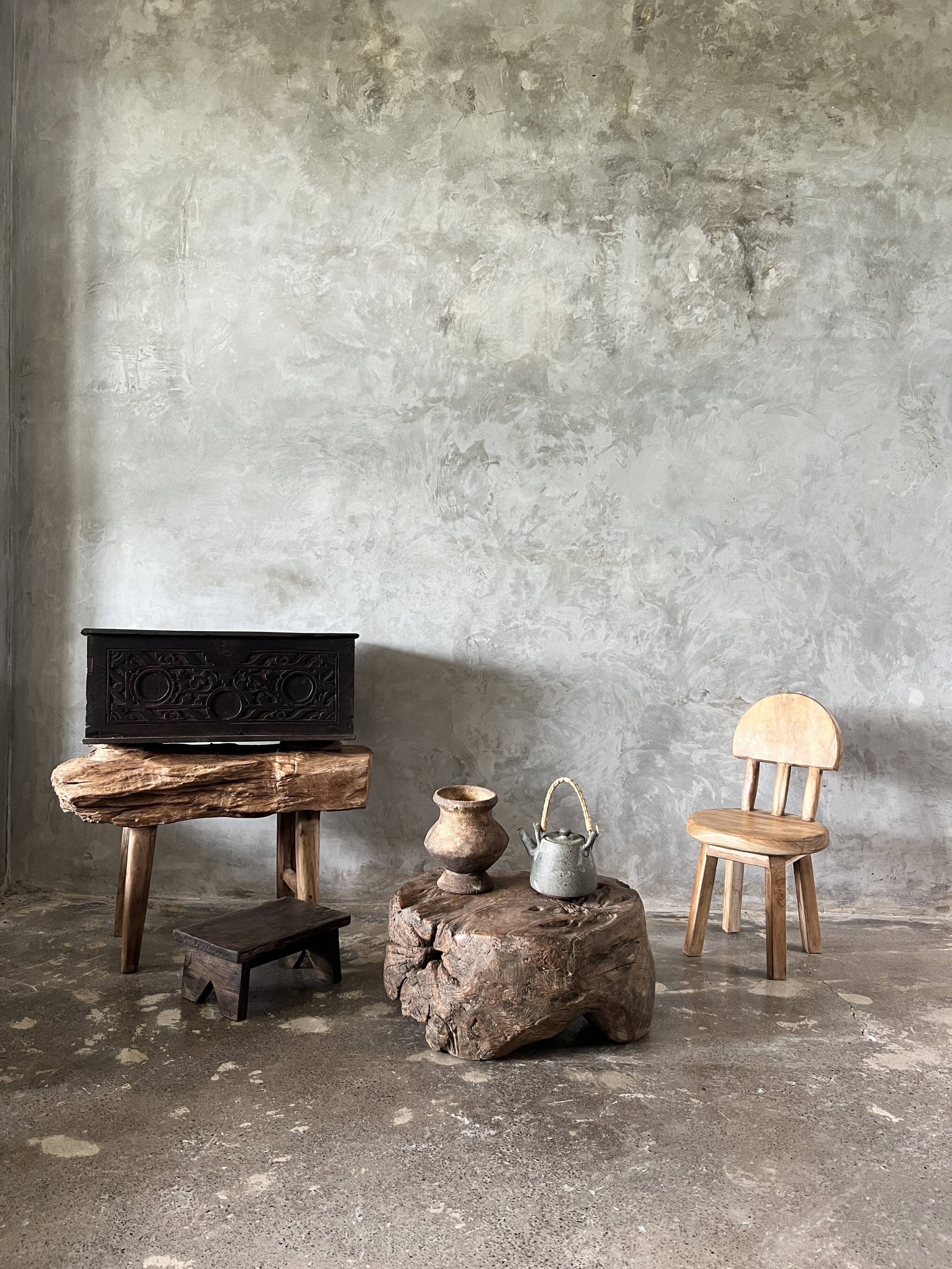 Small child's chair in natural blond teak back with three bars