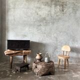 Small child's chair in natural blond teak back with three bars