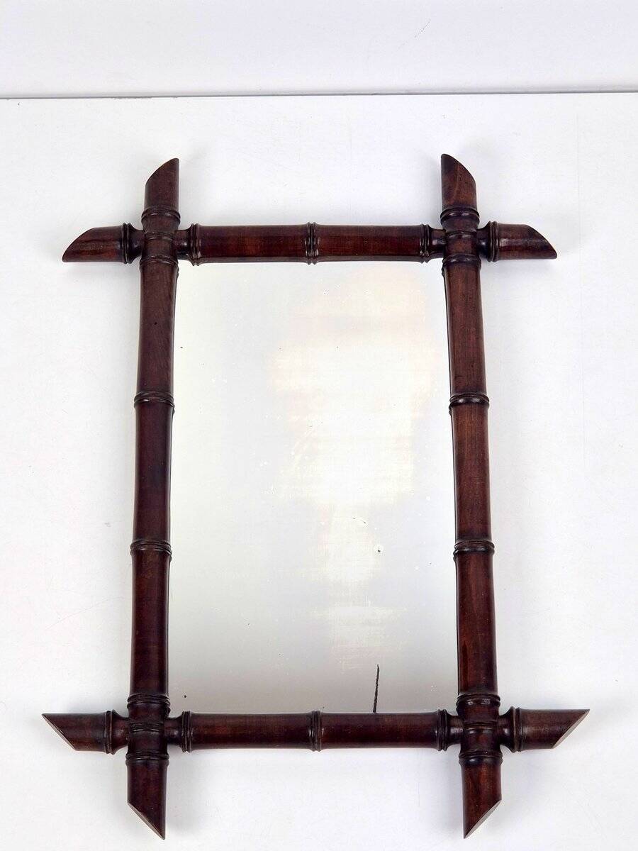 Art Nouveau Wooden Faux Bamboo Mirror, France, 1920
