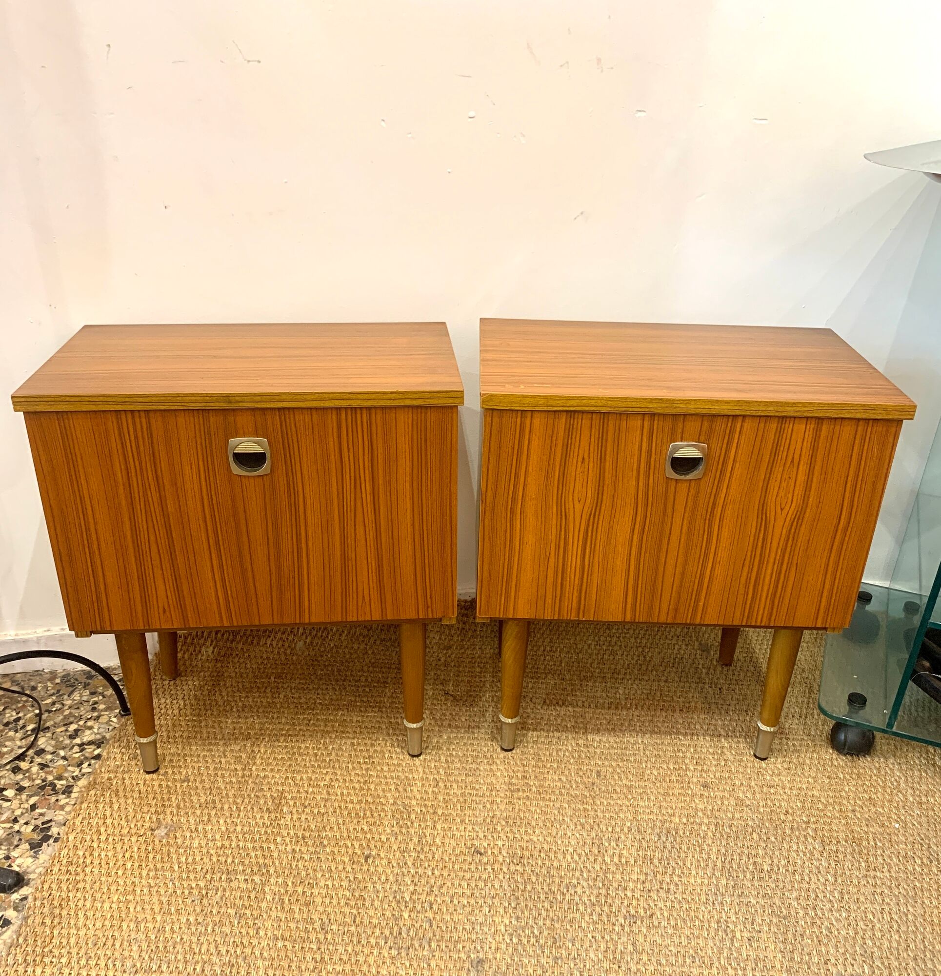 Pair of modernist bedside tables 1960 in teak by MDK Belgium