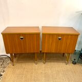 Pair of modernist bedside tables 1960 in teak by MDK Belgium