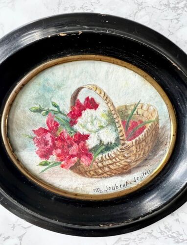 Peinture de fleurs dans un cadre Napoléon III