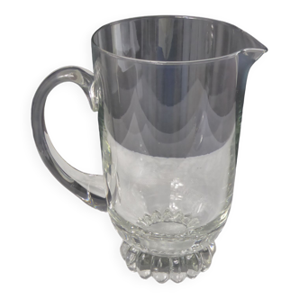 Vintage colorless glass jug/pitcher fluted base-Ht 20cm