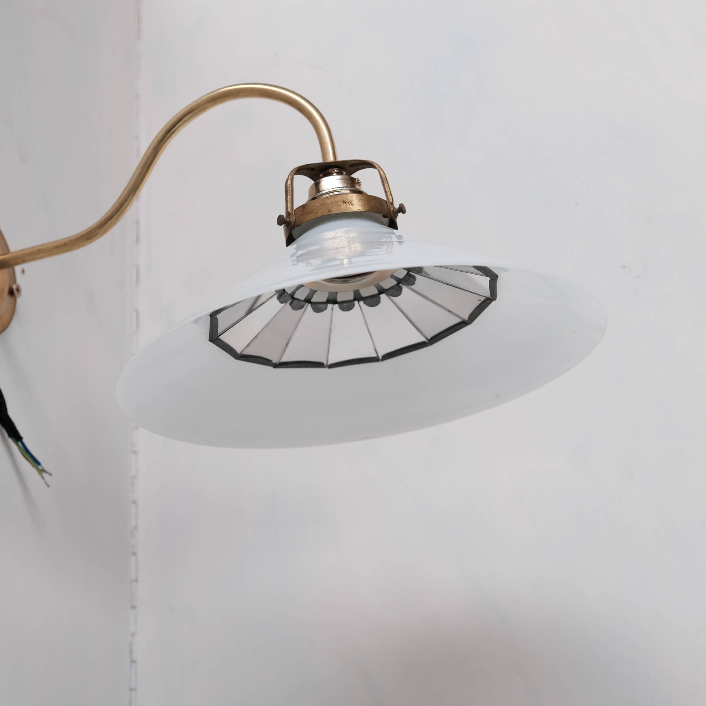 Opaline, brass and reflective glass wall light