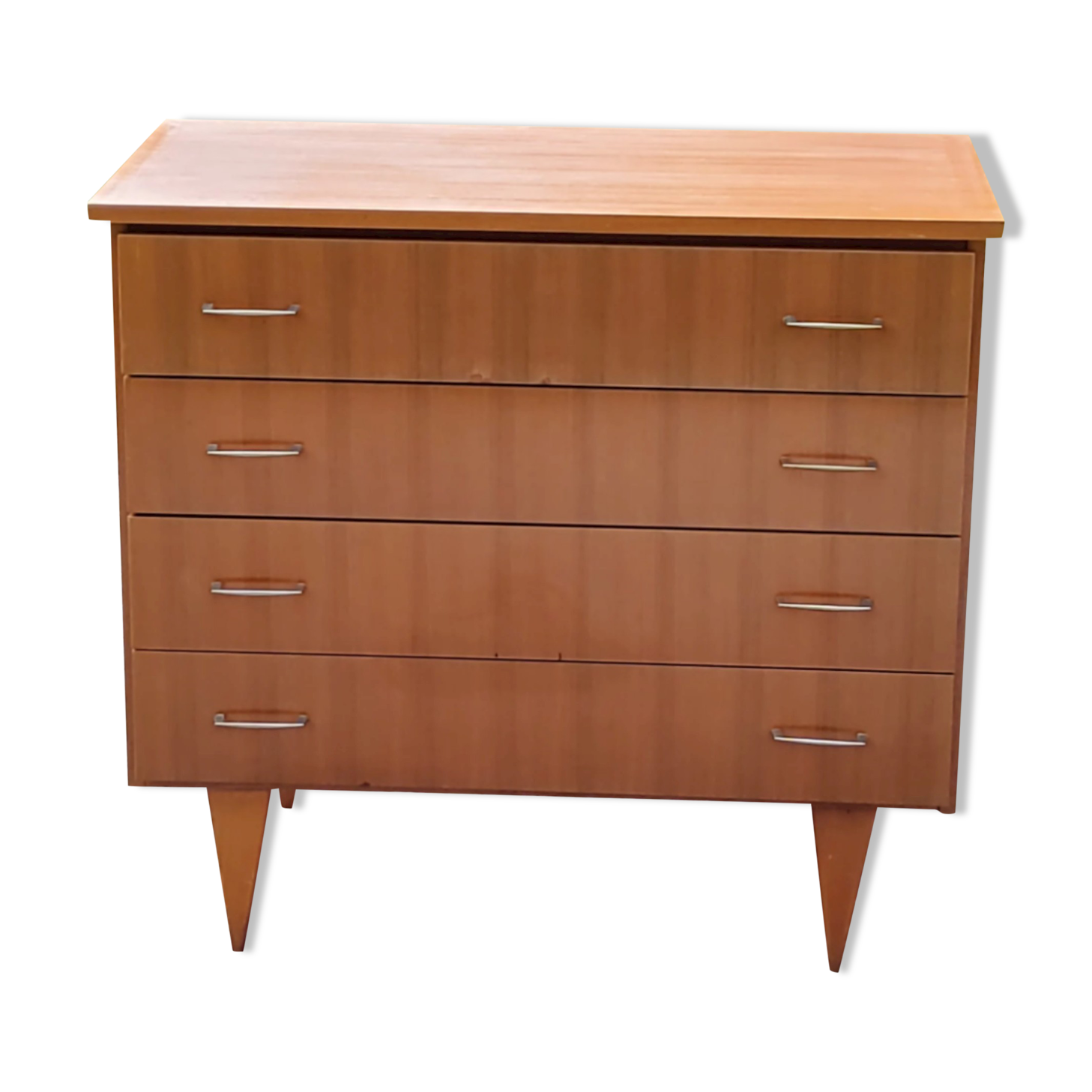 Vintage chest of drawers from the 50s/60s in golden mahogany 4 drawers feet bobbin