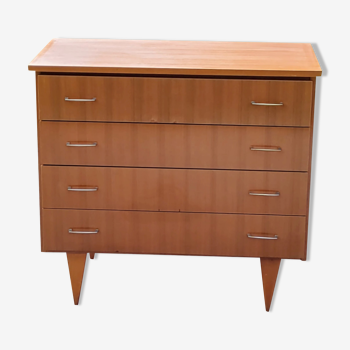 Vintage chest of drawers from the 50s/60s in golden mahogany 4 drawers feet bobbin