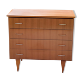 Vintage chest of drawers from the 50s/60s in golden mahogany 4 drawers feet bobbin