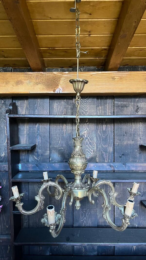 Lustre 6 feux bronze  doré vintage 70 cms