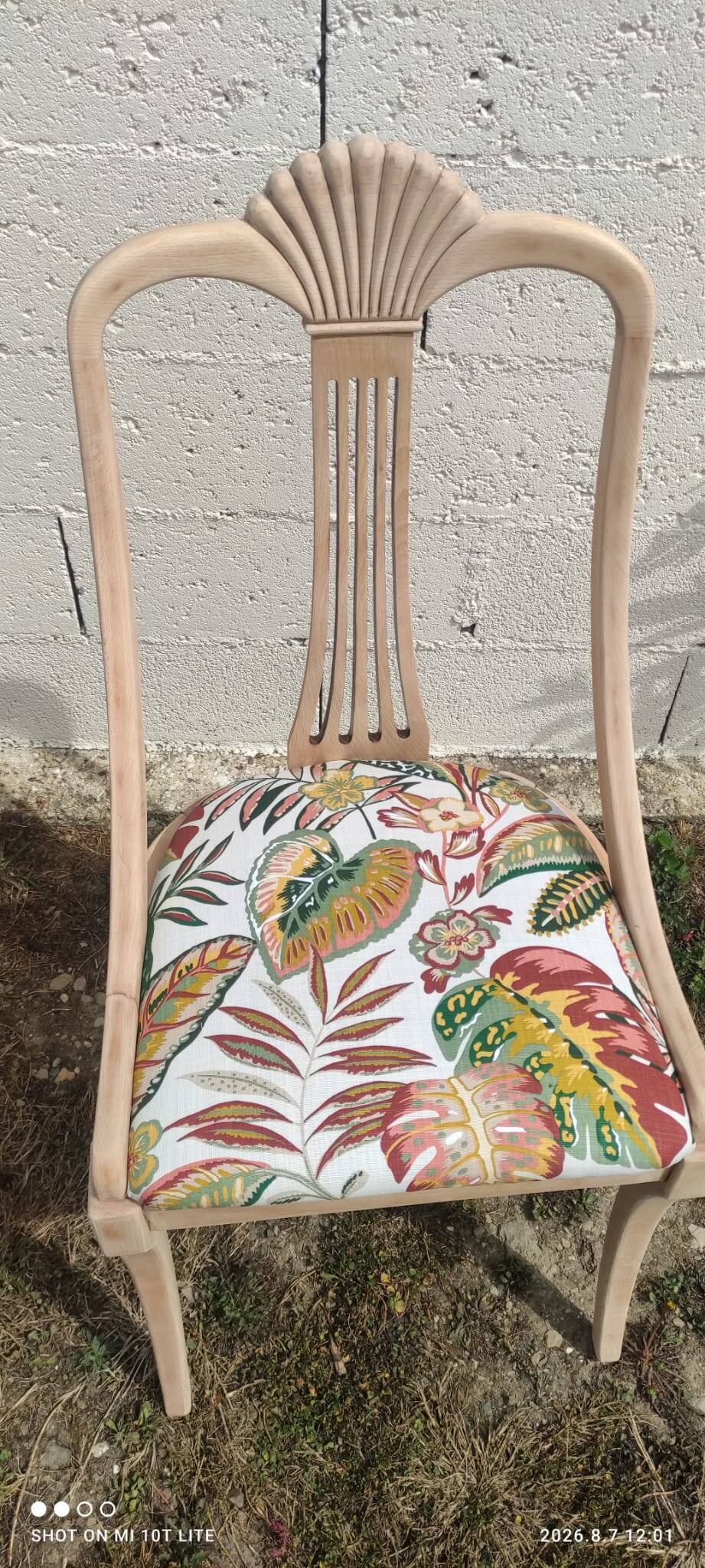 4 vintage wooden chairs sanded and reupholstered.